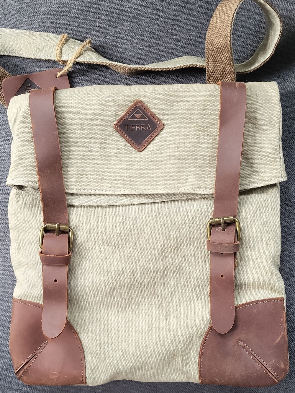 TIERRA Vintage Canvas & Leather Rucksack Backpack NWT